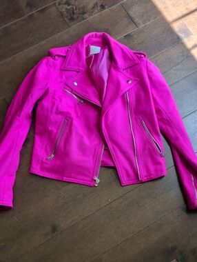 GAP Hot Pink Moto Jacket with Silver Hardware